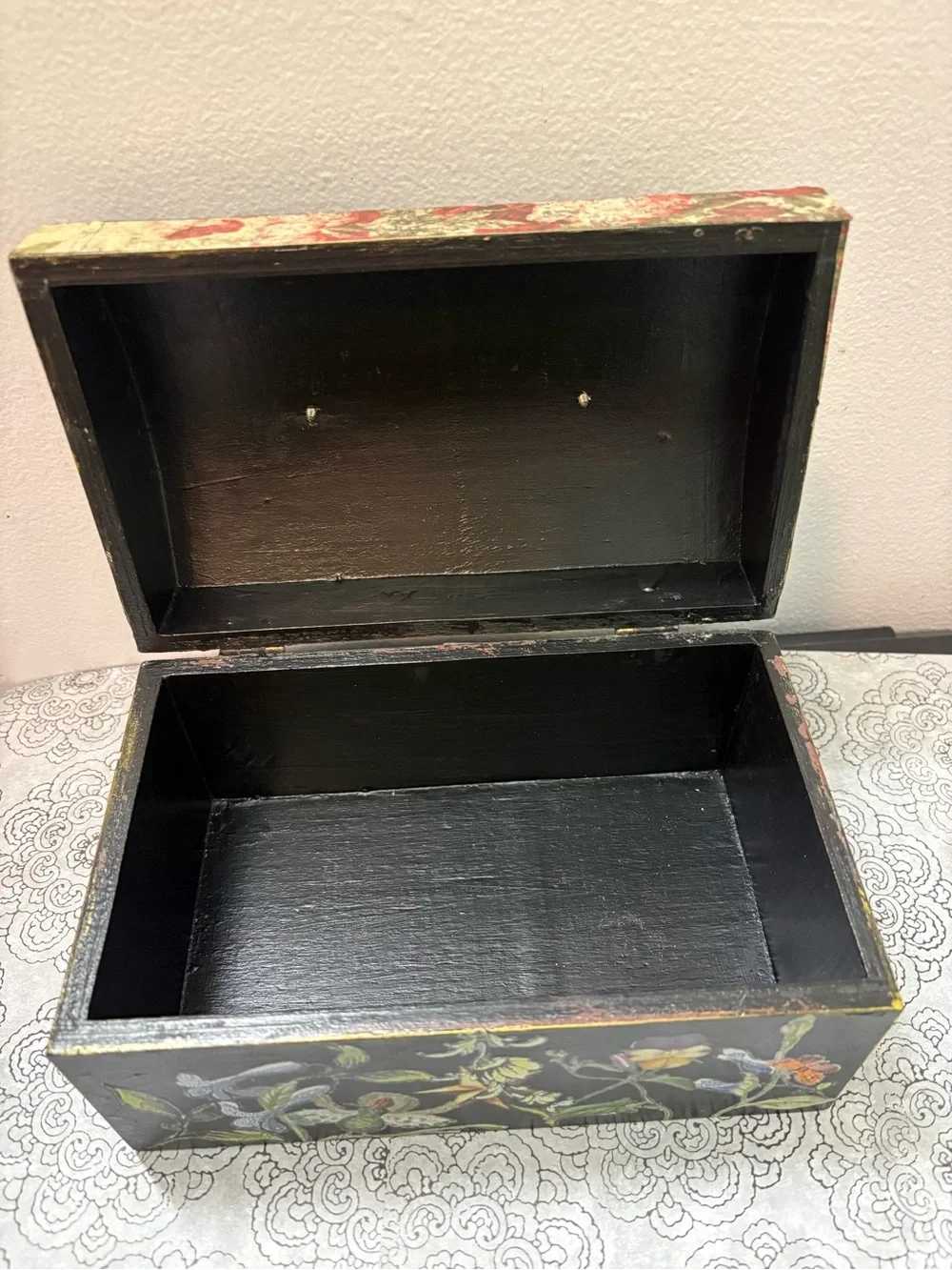 Floral Decoupage Decorative Storage Box with Green Handle